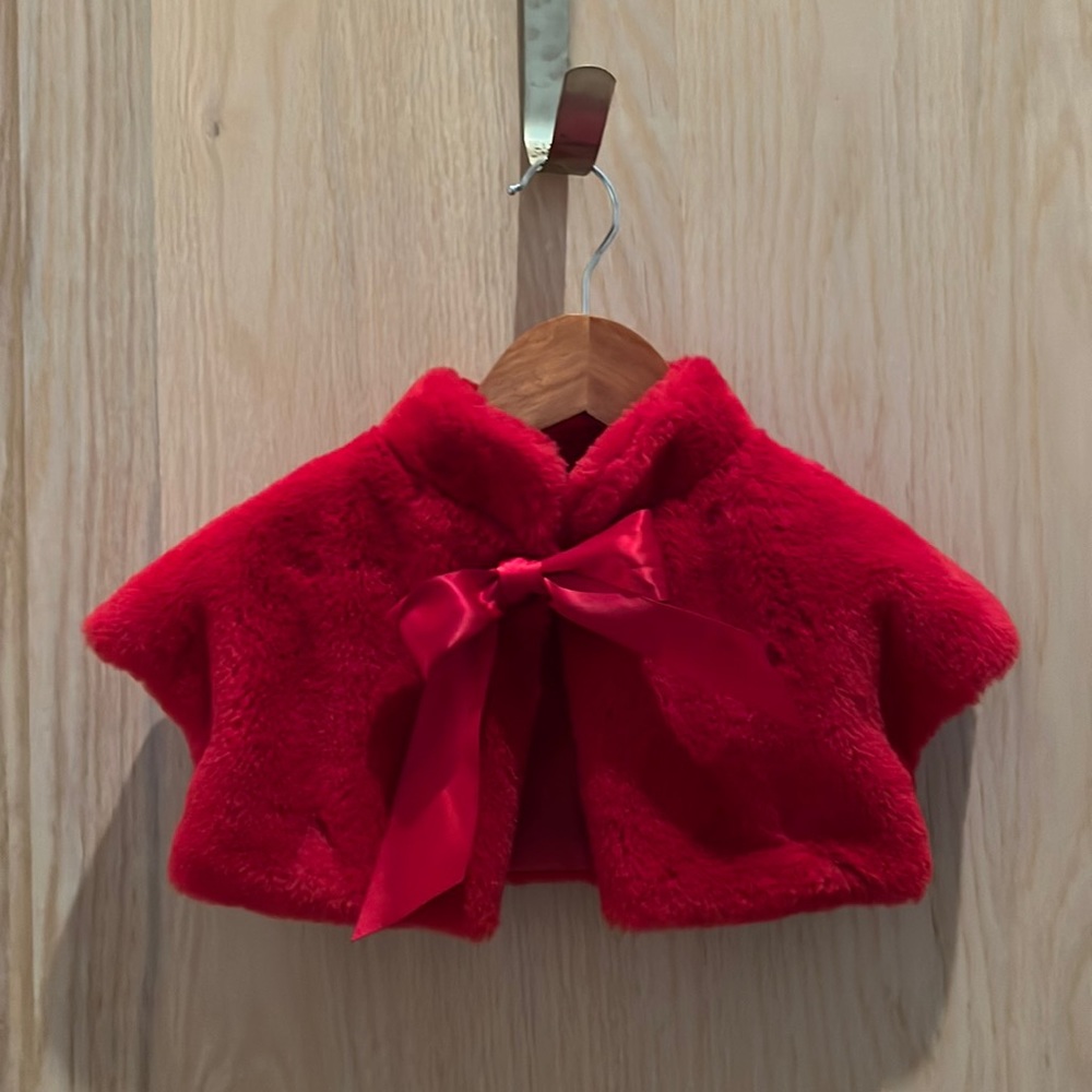 Red faux fur shrug - size 3T